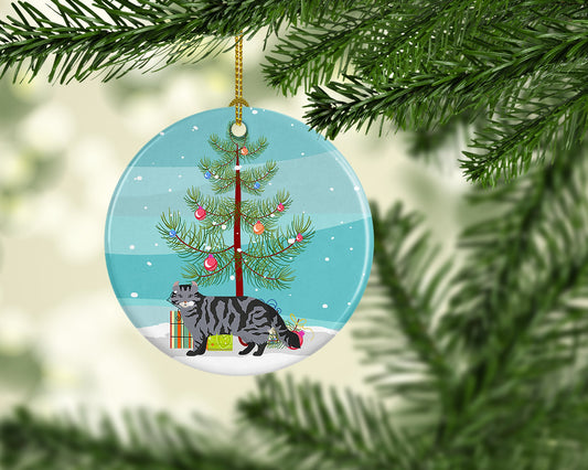 American Curl #1 Cat Merry Christmas Ornament - Round Ceramic Ornament – Artist-Designed Keepsake Decoration
