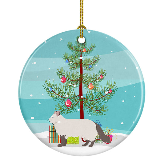 American Curl #2 Cat Merry Christmas Ornament - Round Ceramic Ornament – Artist-Designed Keepsake Decoration