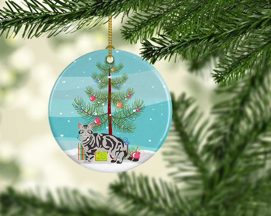 American Shorthair #1 Cat Merry Christmas Ornament - Round Ceramic Ornament – Artist-Designed Keepsake Decoration