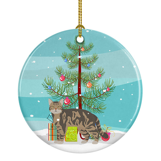 American Wirehair #1 Cat Merry Christmas Ornament - Round Ceramic Ornament – Artist-Designed Keepsake Decoration