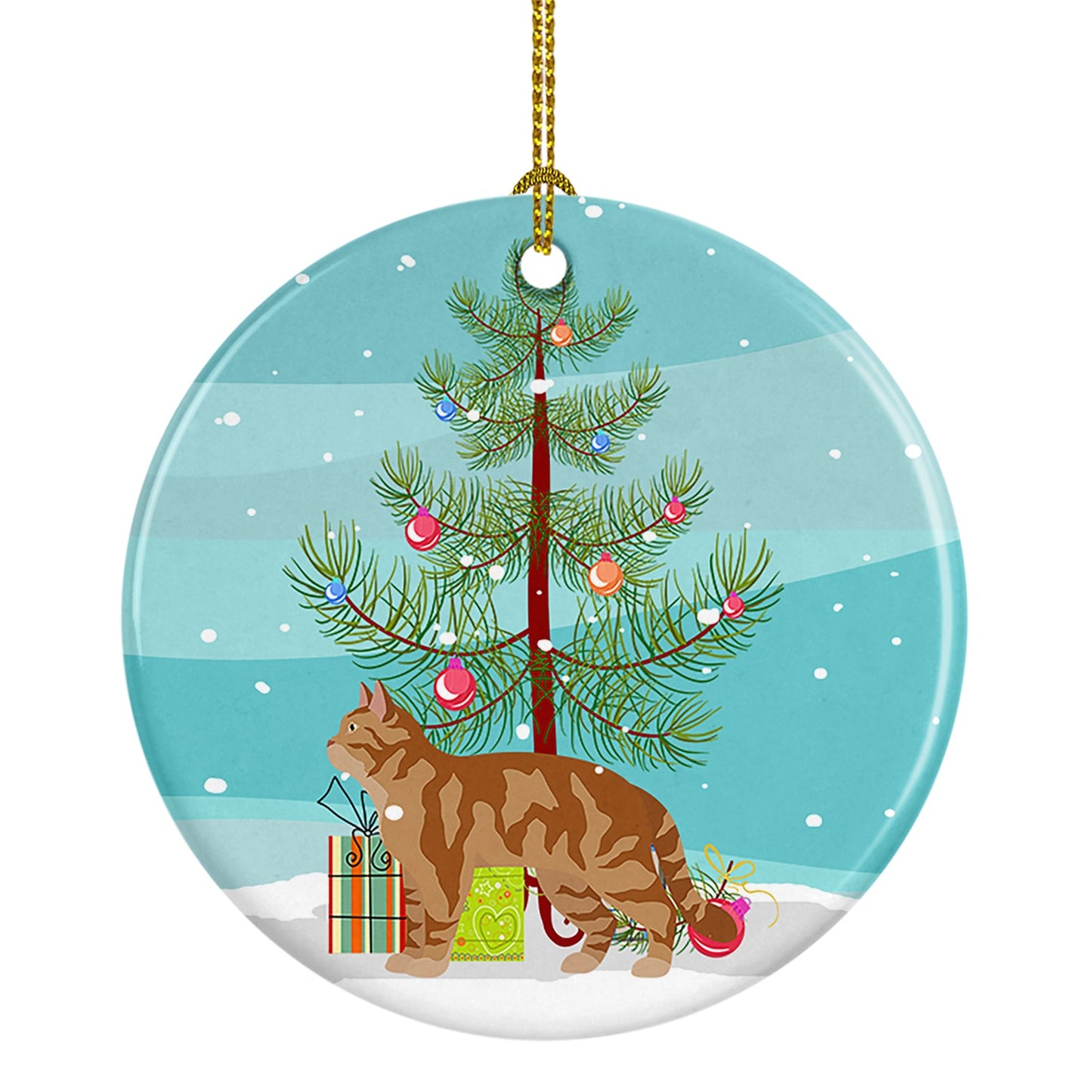 American Wirehair #2 Cat Merry Christmas Ornament - Round Ceramic Ornament – Artist-Designed Keepsake Decoration