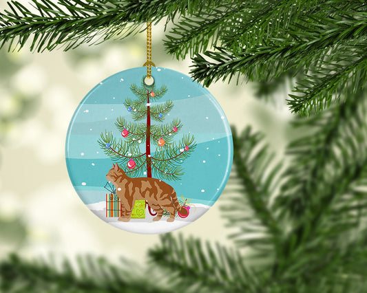American Wirehair #2 Cat Merry Christmas Ornament - Round Ceramic Ornament – Artist-Designed Keepsake Decoration