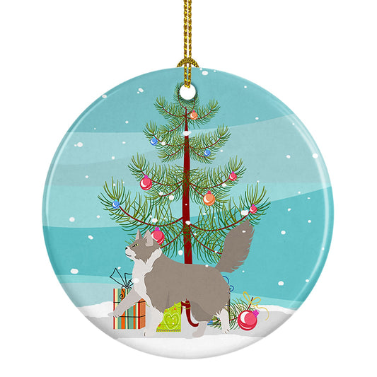 Asian Semi Longhaired Cat Merry Christmas Ornament - Round Ceramic Ornament – Artist-Designed Keepsake Decoration