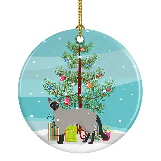 Balinese #1 Cat Merry Christmas Ornament - Round Ceramic Ornament – Artist-Designed Keepsake Decoration