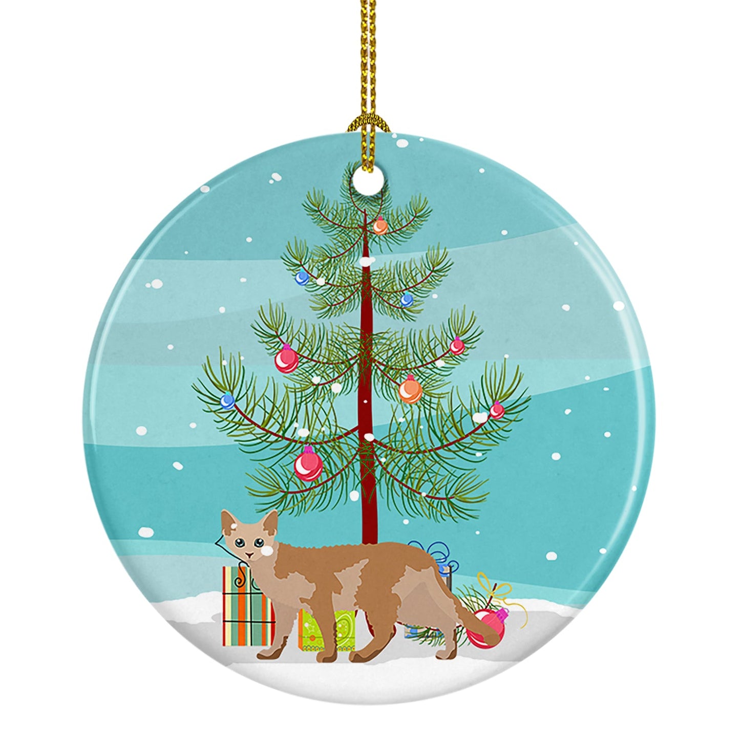 Devon Rex #3 Cat Merry Christmas Ornament - Round Ceramic Ornament – Artist-Designed Keepsake Decoration