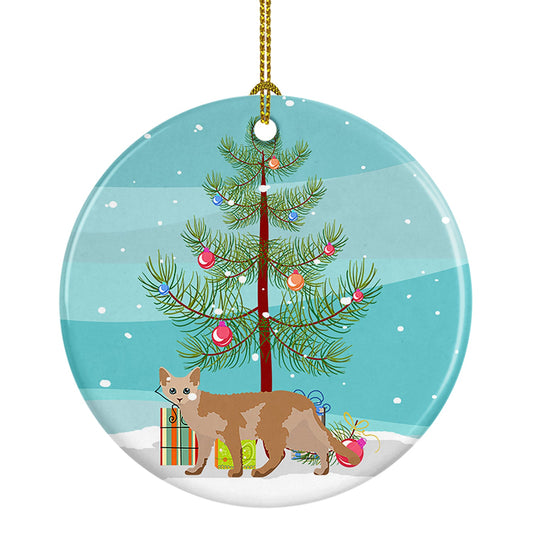 Devon Rex #3 Cat Merry Christmas Ornament - Round Ceramic Ornament – Artist-Designed Keepsake Decoration