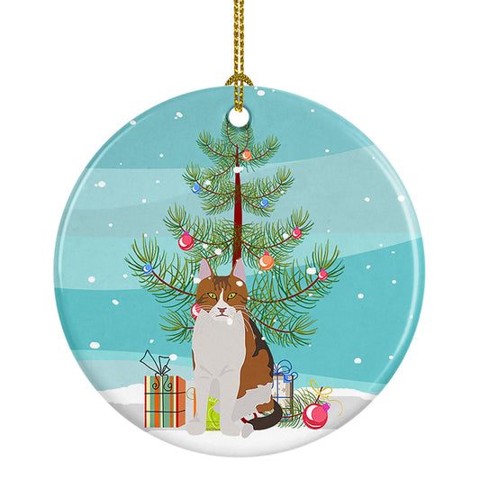 Aegean Cat Merry Christmas Ornament - Round Ceramic Ornament – Artist-Designed Keepsake Decoration