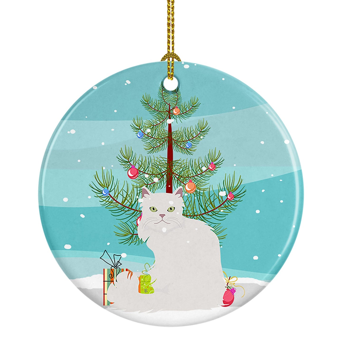 Asian Semi Longhaired Cat Merry Christmas Ornament - Round Ceramic Ornament – Artist-Designed Keepsake Decoration