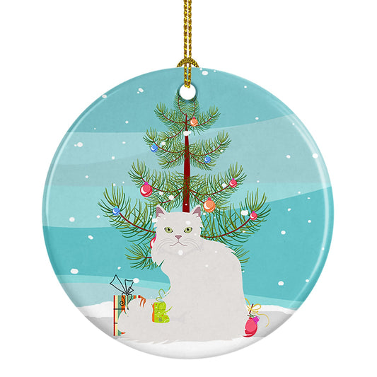 Asian Semi Longhaired Cat Merry Christmas Ornament - Round Ceramic Ornament – Artist-Designed Keepsake Decoration