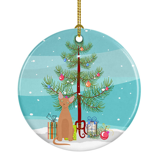 Devon Rex #1 Cat Merry Christmas Ornament - Round Ceramic Ornament – Artist-Designed Keepsake Decoration