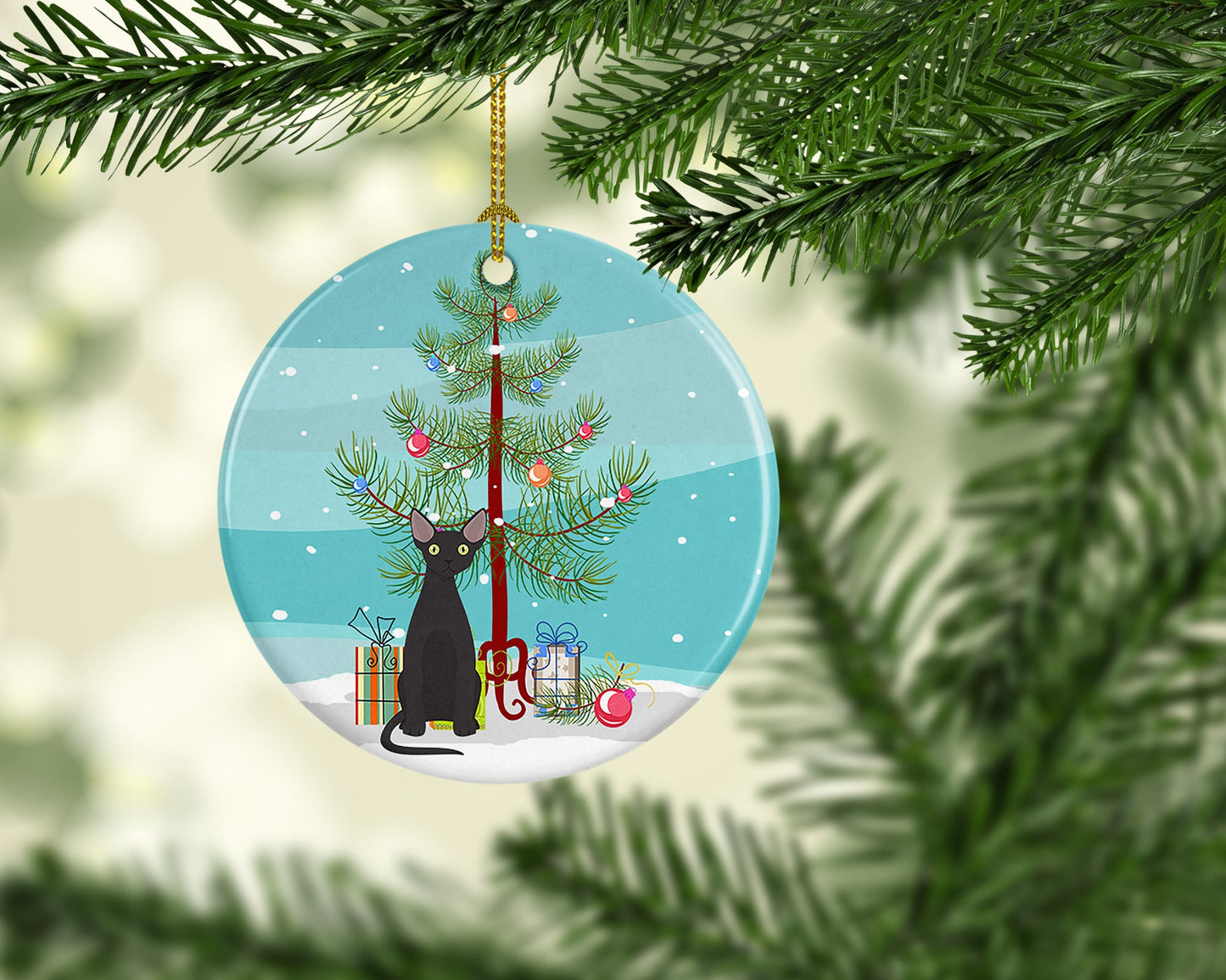 Devon Rex #3 Cat Merry Christmas Ornament - Round Ceramic Ornament – Artist-Designed Keepsake Decoration