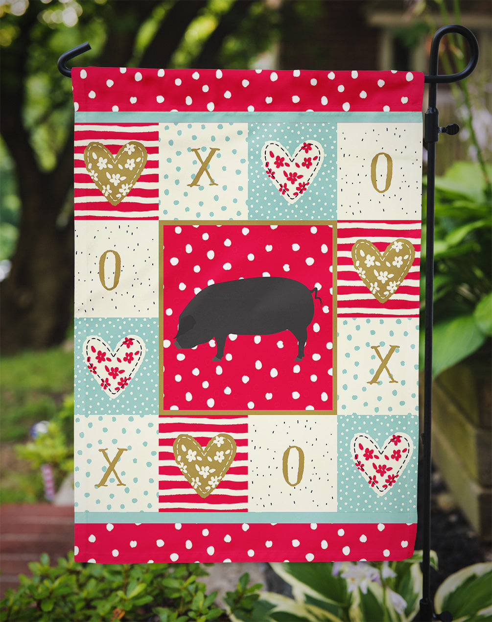 Devon Large Black Pig Love Garden Flag – Decorative Outdoor Yard Flag CK5358GF