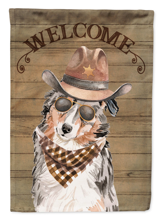 Australian Shepherd Cowboy Dog Welcome Garden Flag – Western-Style Dog with Hat & Sunglasses CK6278GF