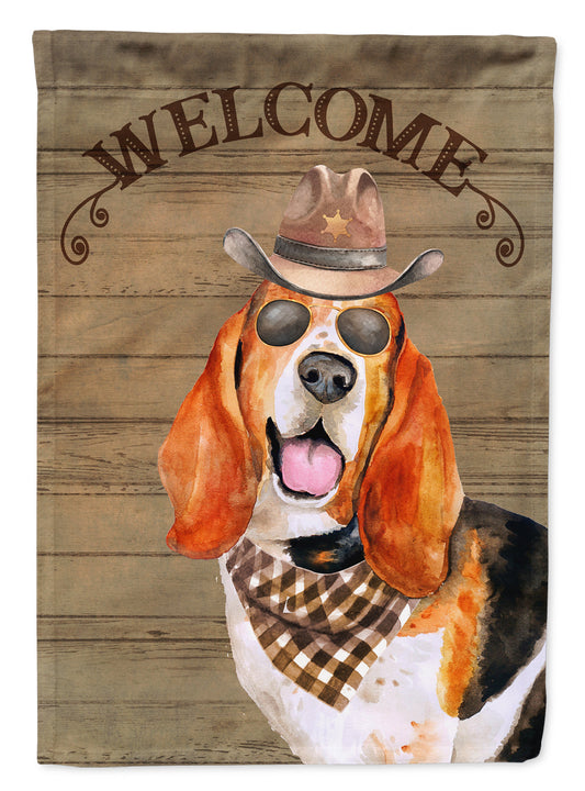 Basset Hound Cowboy Dog Welcome Garden Flag – Western-Style Dog with Hat & Sunglasses CK6280GF