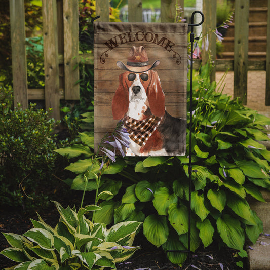 Basset Hound #2 Cowboy Dog Welcome Garden Flag – Western-Style Dog with Hat & Sunglasses CK6281GF