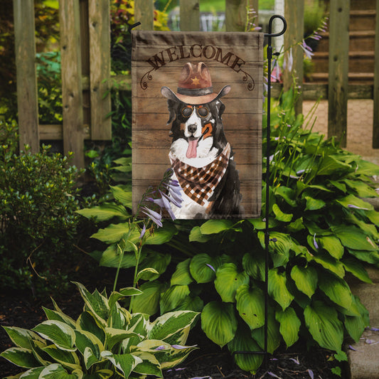 Bernese Mountain Dog Cowboy Dog Welcome Garden Flag – Western-Style Dog with Hat & Sunglasses CK6284GF