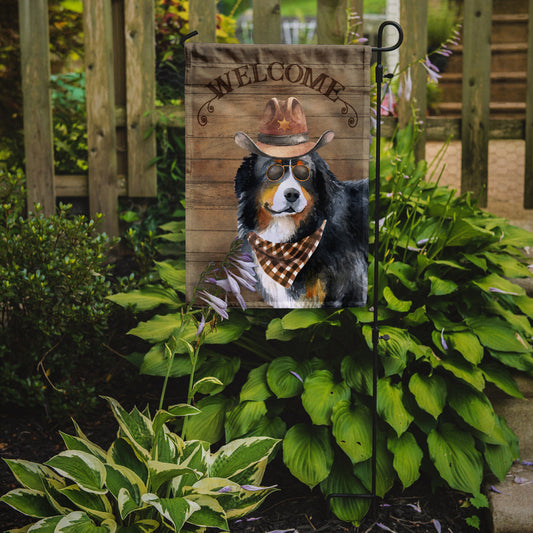 Bernese Mountain Dog #2 Cowboy Dog Welcome Garden Flag – Western-Style Dog with Hat & Sunglasses CK6285GF