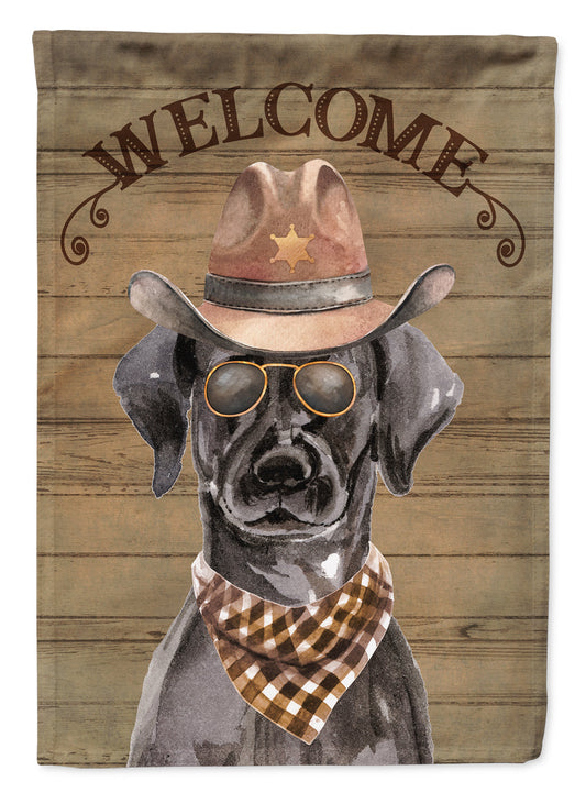 Black Labrador Retriever Cowboy Dog Welcome Garden Flag – Western-Style Dog with Hat & Sunglasses CK6288GF