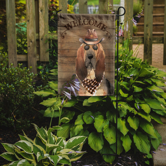 Bloodhound Cowboy Dog Welcome Garden Flag – Western-Style Dog with Hat & Sunglasses CK6290GF