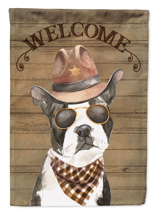 Boston Terrier Cowboy Dog Welcome Garden Flag – Western-Style Dog with Hat & Sunglasses CK6291GF