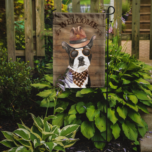 Boston Terrier Cowboy Dog Welcome Garden Flag – Western-Style Dog with Hat & Sunglasses CK6291GF