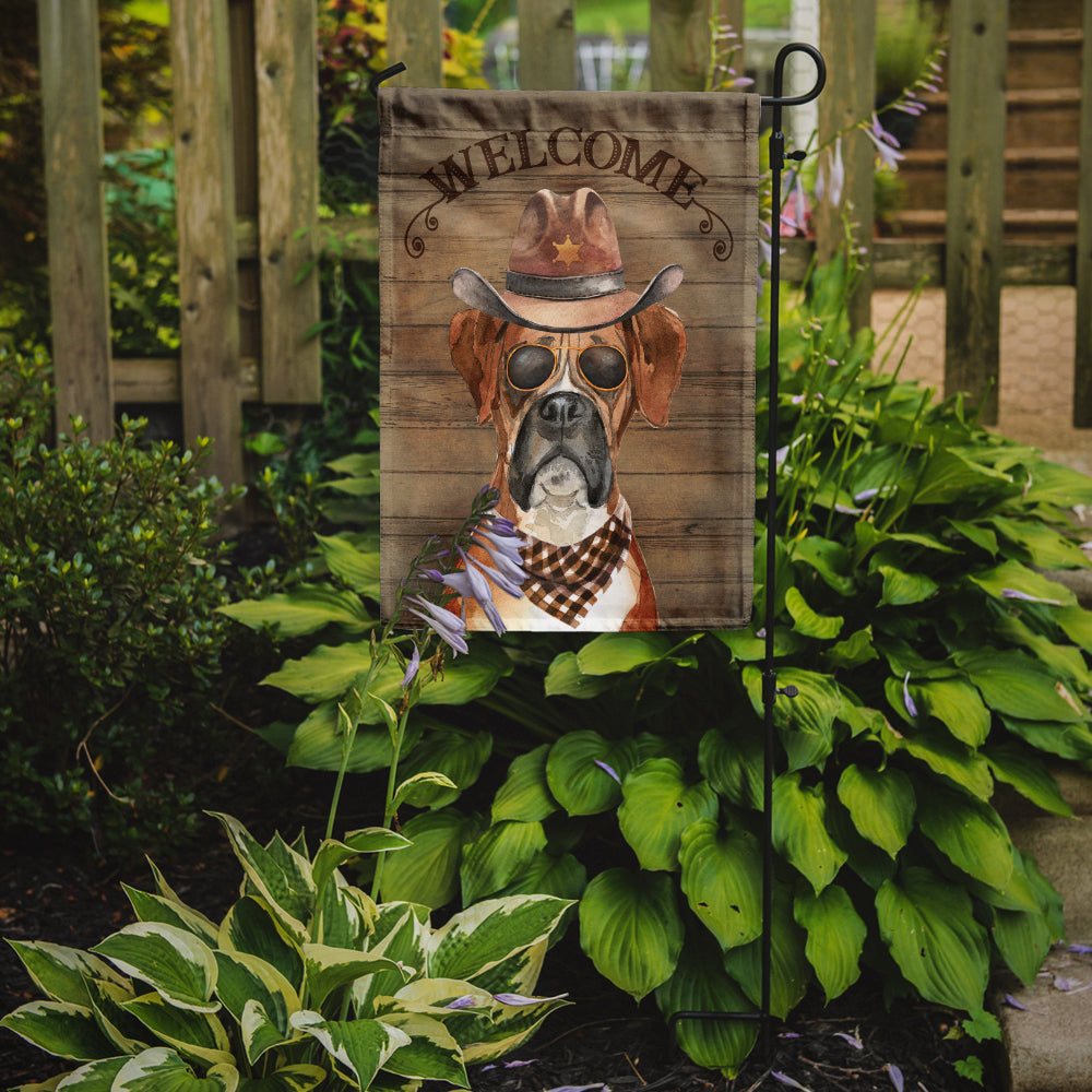 Boxer Cowboy Dog Welcome Garden Flag – Western-Style Dog with Hat & Sunglasses CK6293GF