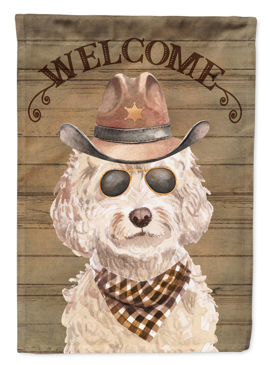 Champagne Cockapoo Cowboy Dog Welcome Garden Flag – Western-Style Dog with Hat & Sunglasses CK6304GF