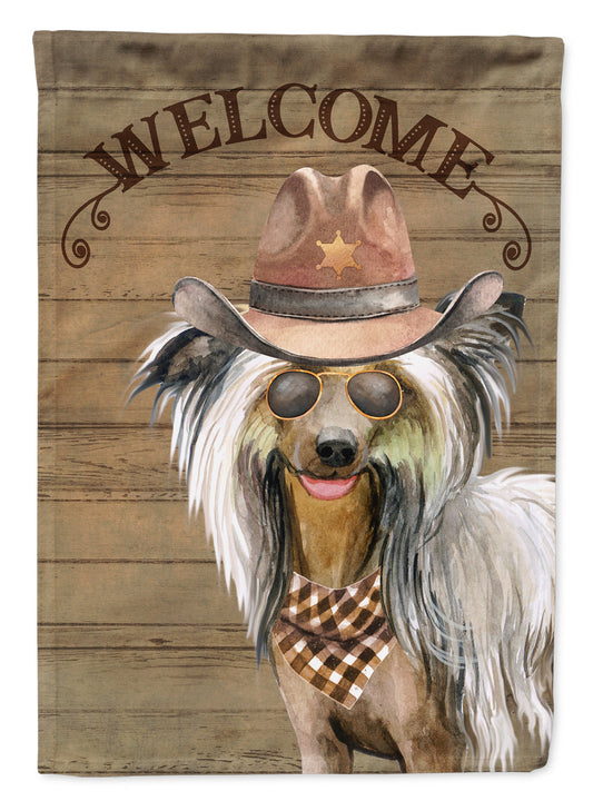Chinese Crested Cowboy Dog Welcome Garden Flag – Western-Style Dog with Hat & Sunglasses CK6306GF