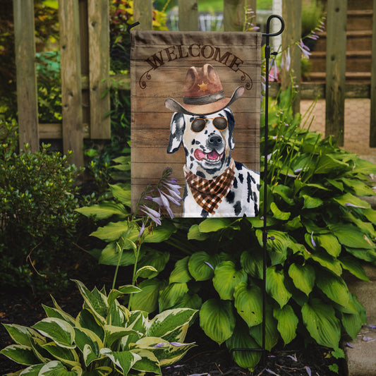 Dalmatian #2 Cowboy Dog Welcome Garden Flag – Western-Style Dog with Hat & Sunglasses CK6314GF