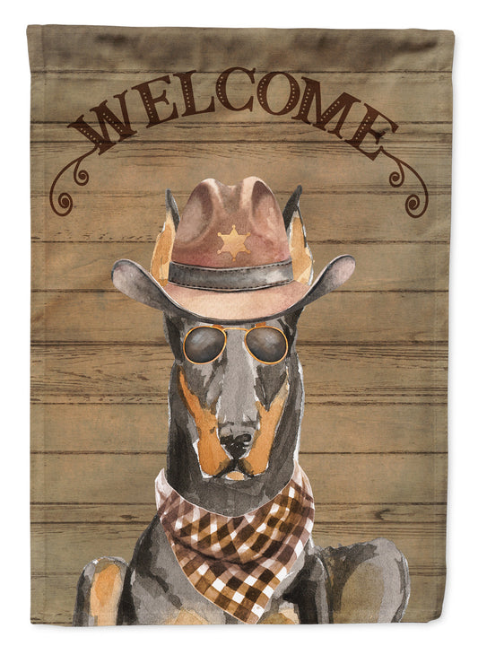 Doberman Pinscher Cowboy Dog Welcome Garden Flag – Western-Style Dog with Hat & Sunglasses CK6316GF