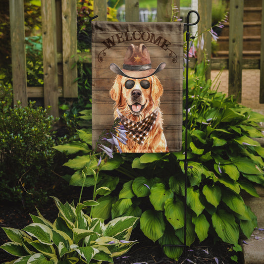 Golden Retriever Cowboy Dog Welcome Garden Flag – Western-Style Dog with Hat & Sunglasses CK6322GF