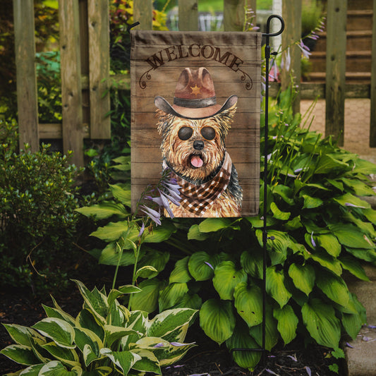 Yorkshire Terrier Cowboy Dog Welcome Garden Flag – Western-Style Dog with Hat & Sunglasses CK6327GF