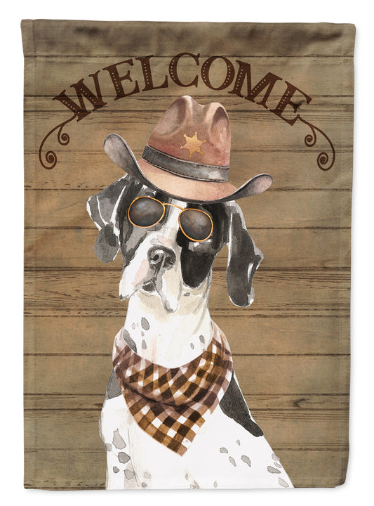 English Pointer Cowboy Dog Welcome Garden Flag – Western-Style Dog with Hat & Sunglasses CK6329GF