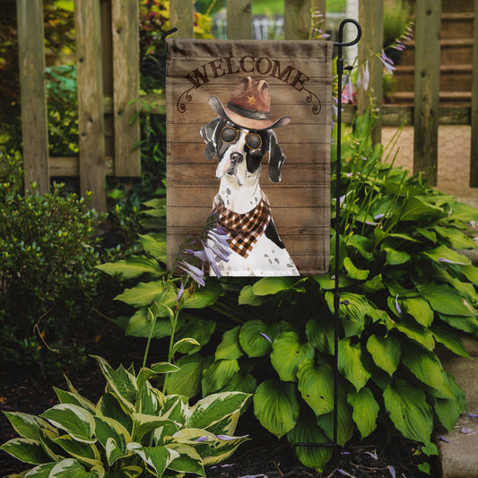 English Pointer Cowboy Dog Welcome Garden Flag – Western-Style Dog with Hat & Sunglasses CK6329GF