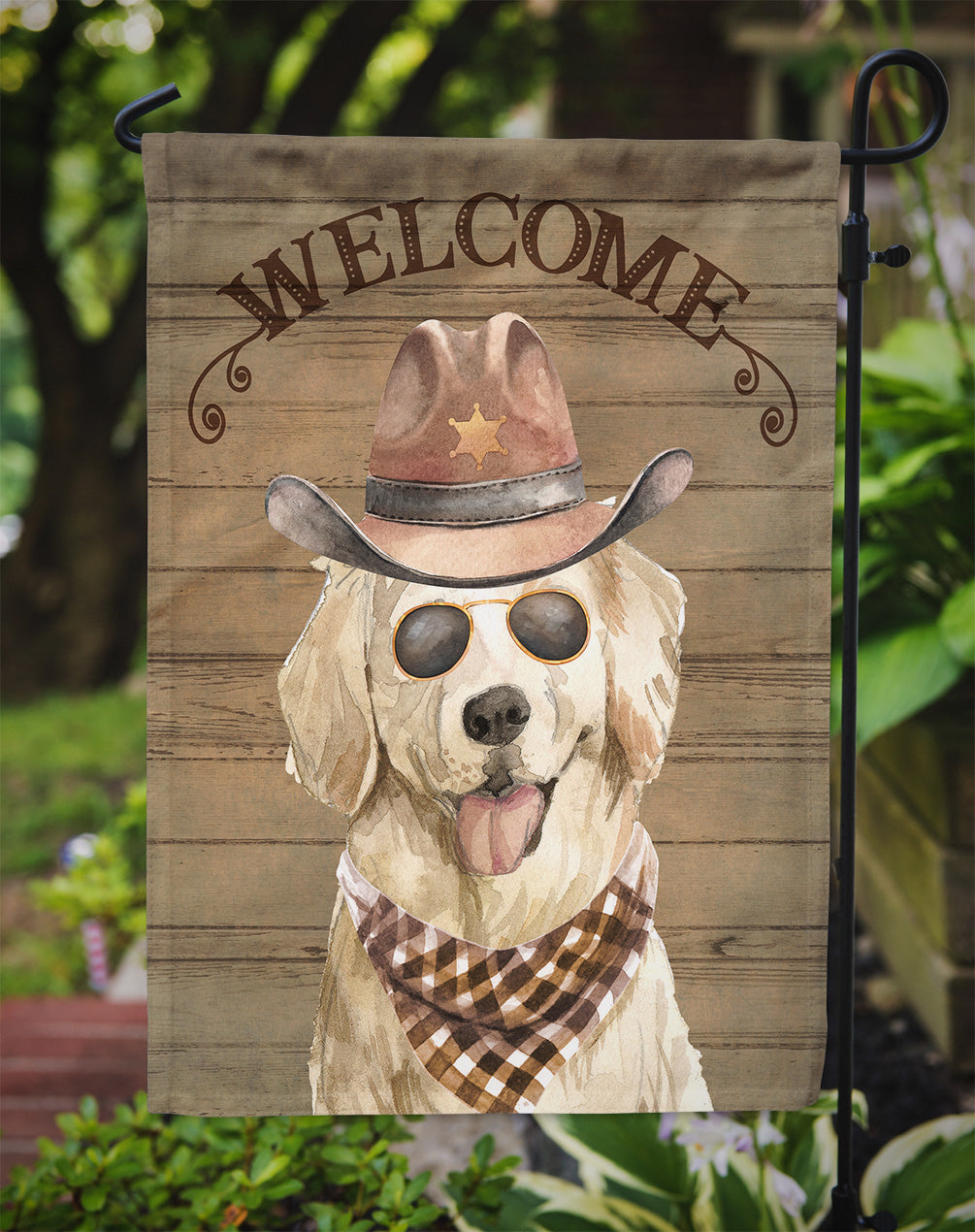 Golden Retriever #2 Cowboy Dog Welcome Garden Flag – Western-Style Dog with Hat & Sunglasses CK6333GF