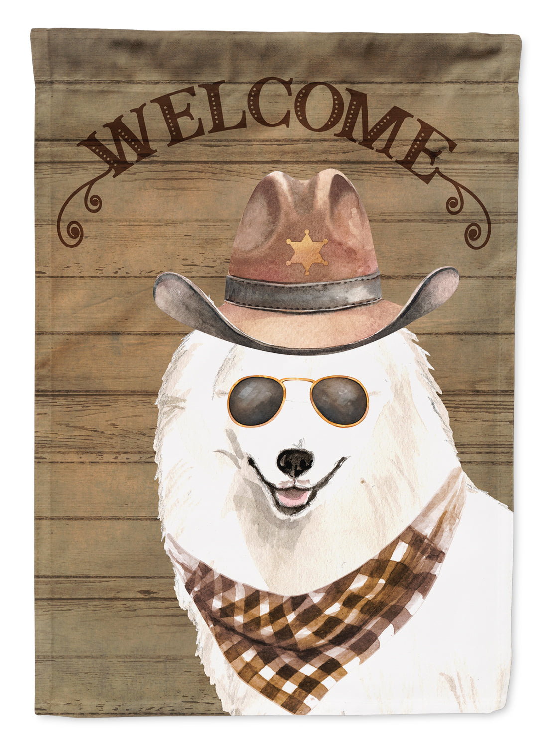 Japanese Spitz Cowboy Dog Welcome Garden Flag – Western-Style Dog with Hat & Sunglasses CK6337GF