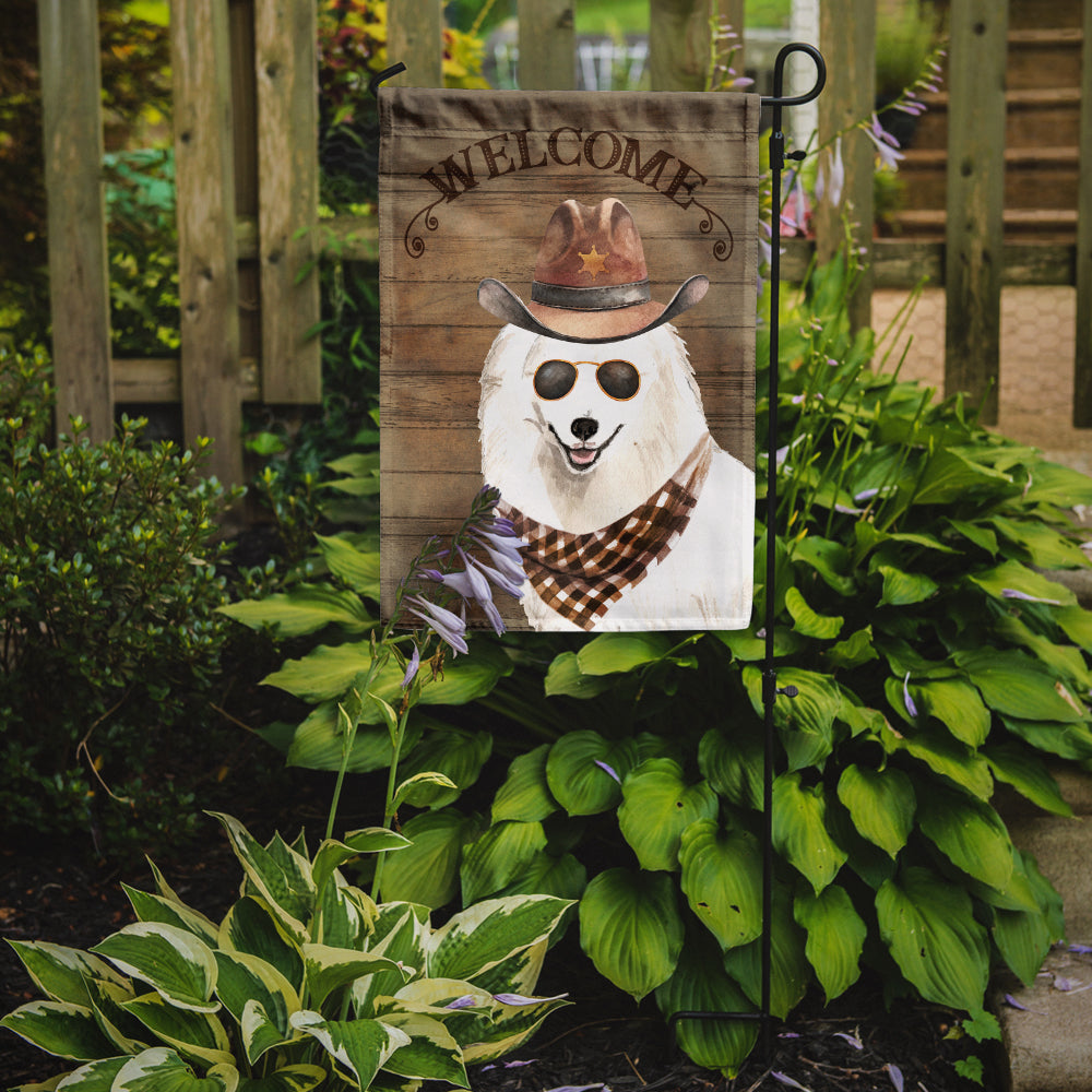Japanese Spitz Cowboy Dog Welcome Garden Flag – Western-Style Dog with Hat & Sunglasses CK6337GF