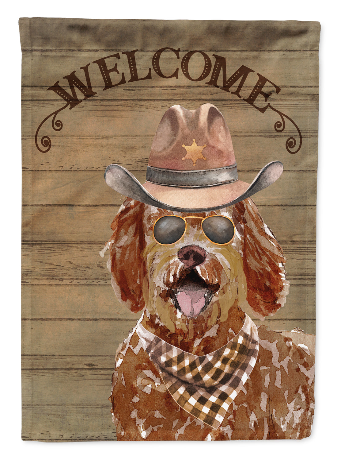 Labradoodle Cowboy Dog Welcome Garden Flag – Western-Style Dog with Hat & Sunglasses CK6338GF