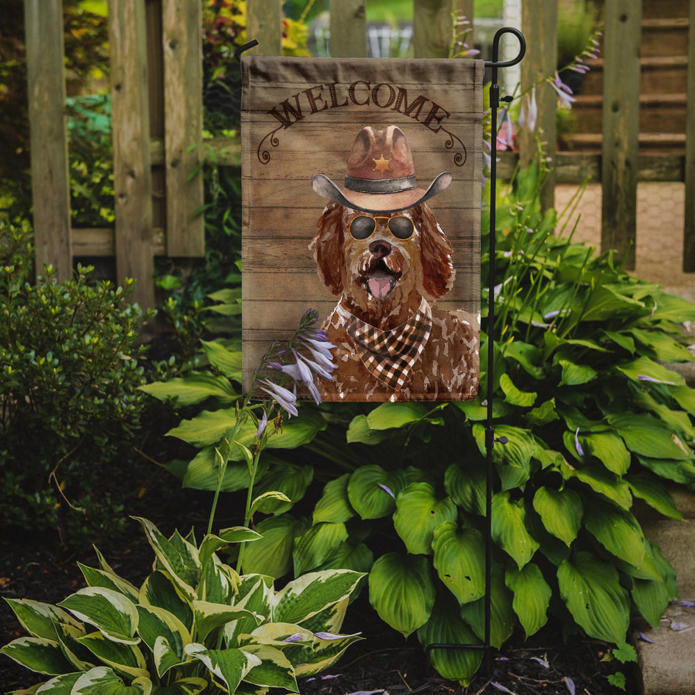 Labradoodle Cowboy Dog Welcome Garden Flag – Western-Style Dog with Hat & Sunglasses CK6338GF