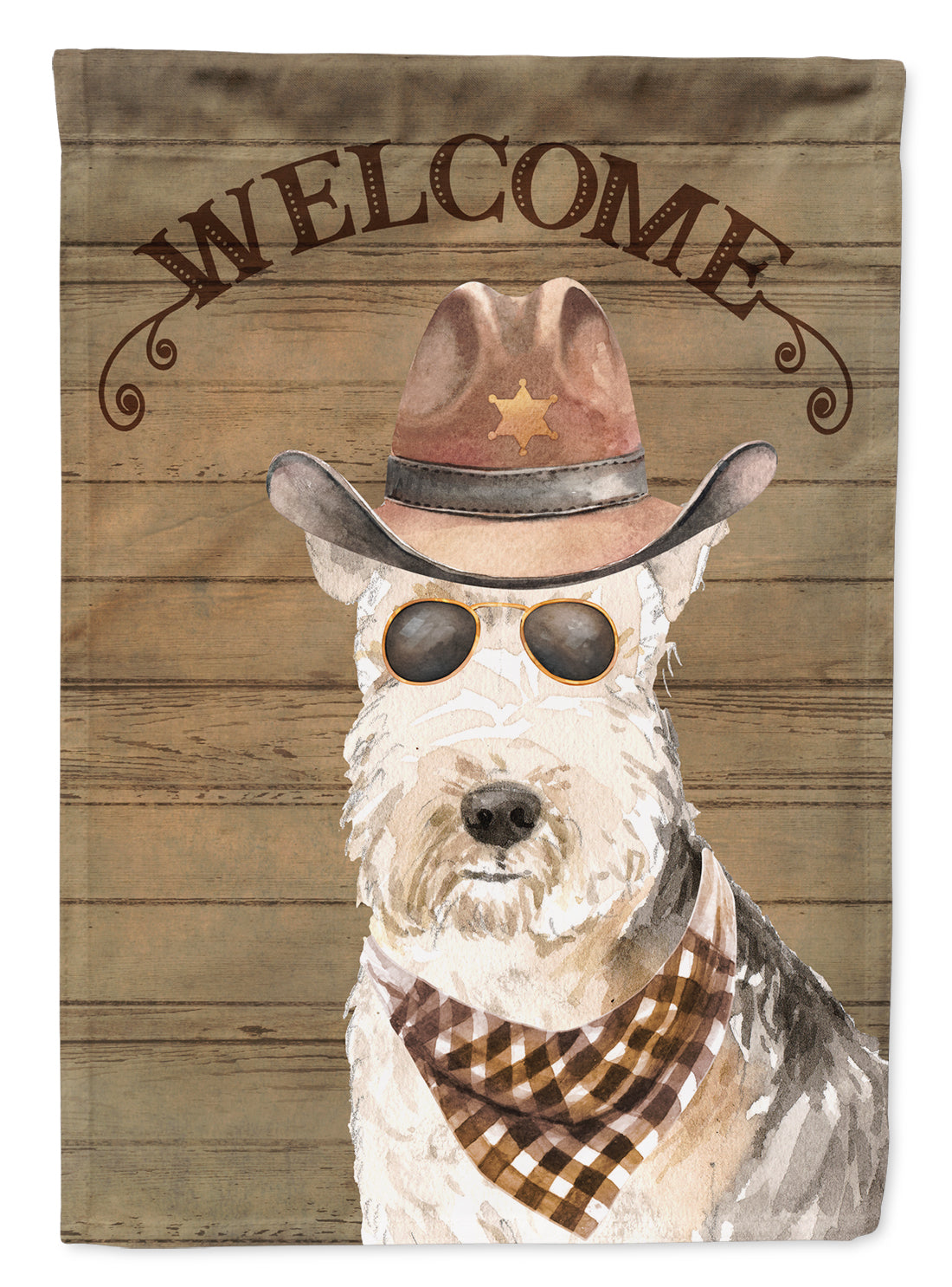 Lakeland Terrier Cowboy Dog Welcome Garden Flag – Western-Style Dog with Hat & Sunglasses CK6339GF