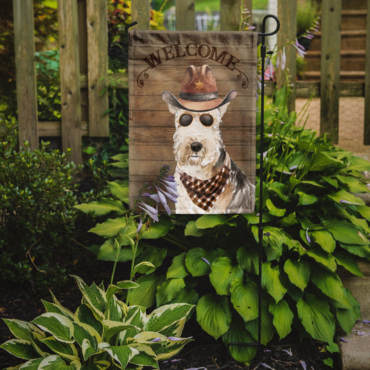 Lakeland Terrier Cowboy Dog Welcome Garden Flag – Western-Style Dog with Hat & Sunglasses CK6339GF