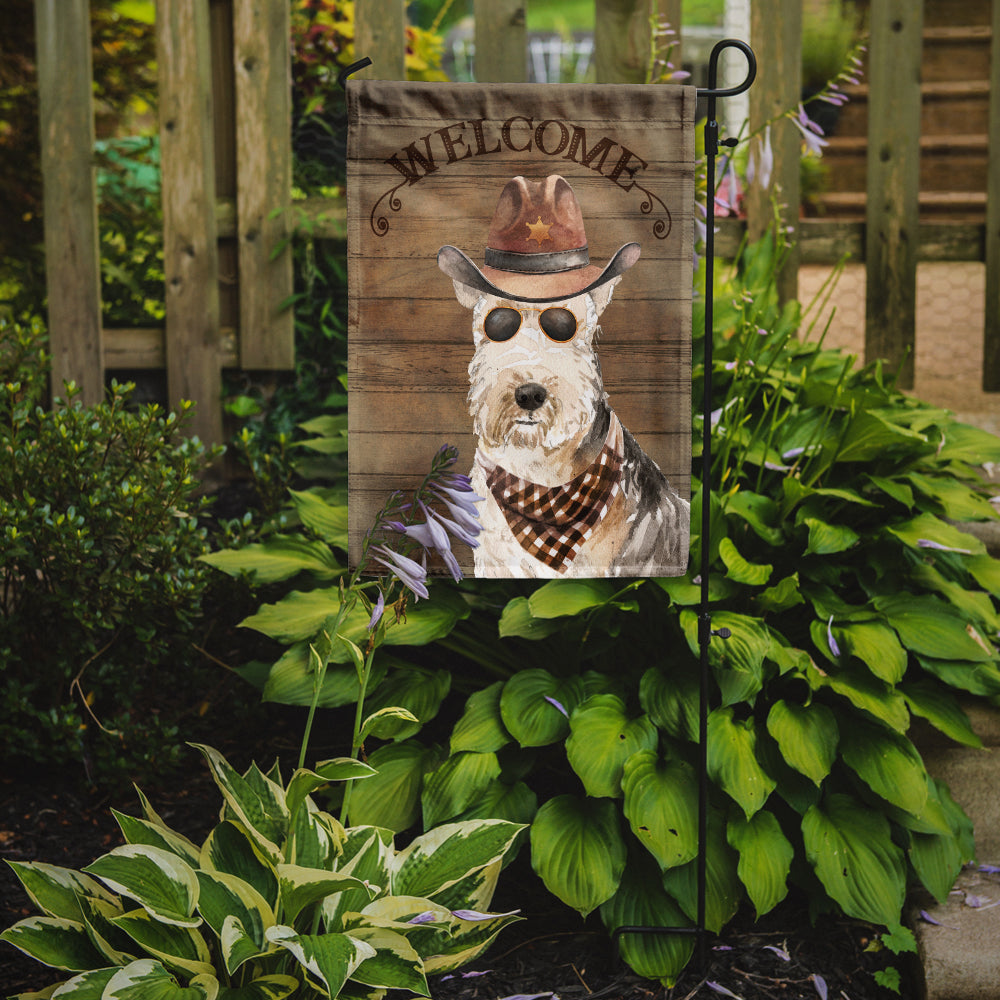 Lakeland Terrier Cowboy Dog Welcome Garden Flag – Western-Style Dog with Hat & Sunglasses CK6339GF