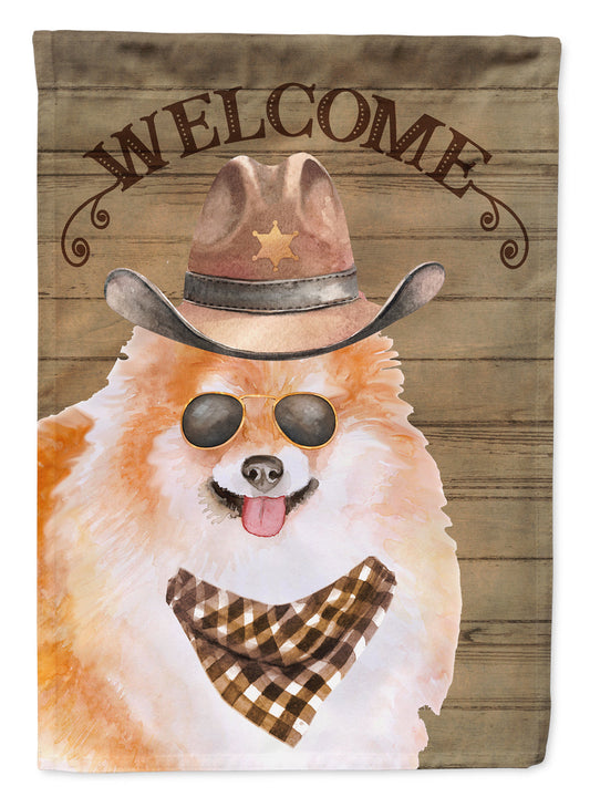 Pomeranian Spitz Cowboy Dog Welcome Garden Flag – Western-Style Dog with Hat & Sunglasses CK6348GF