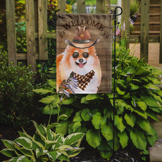 Pomeranian Spitz Cowboy Dog Welcome Garden Flag – Western-Style Dog with Hat & Sunglasses CK6348GF