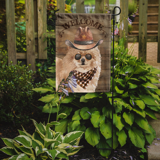 Pomeranian #2 Cowboy Dog Welcome Garden Flag – Western-Style Dog with Hat & Sunglasses CK6349GF