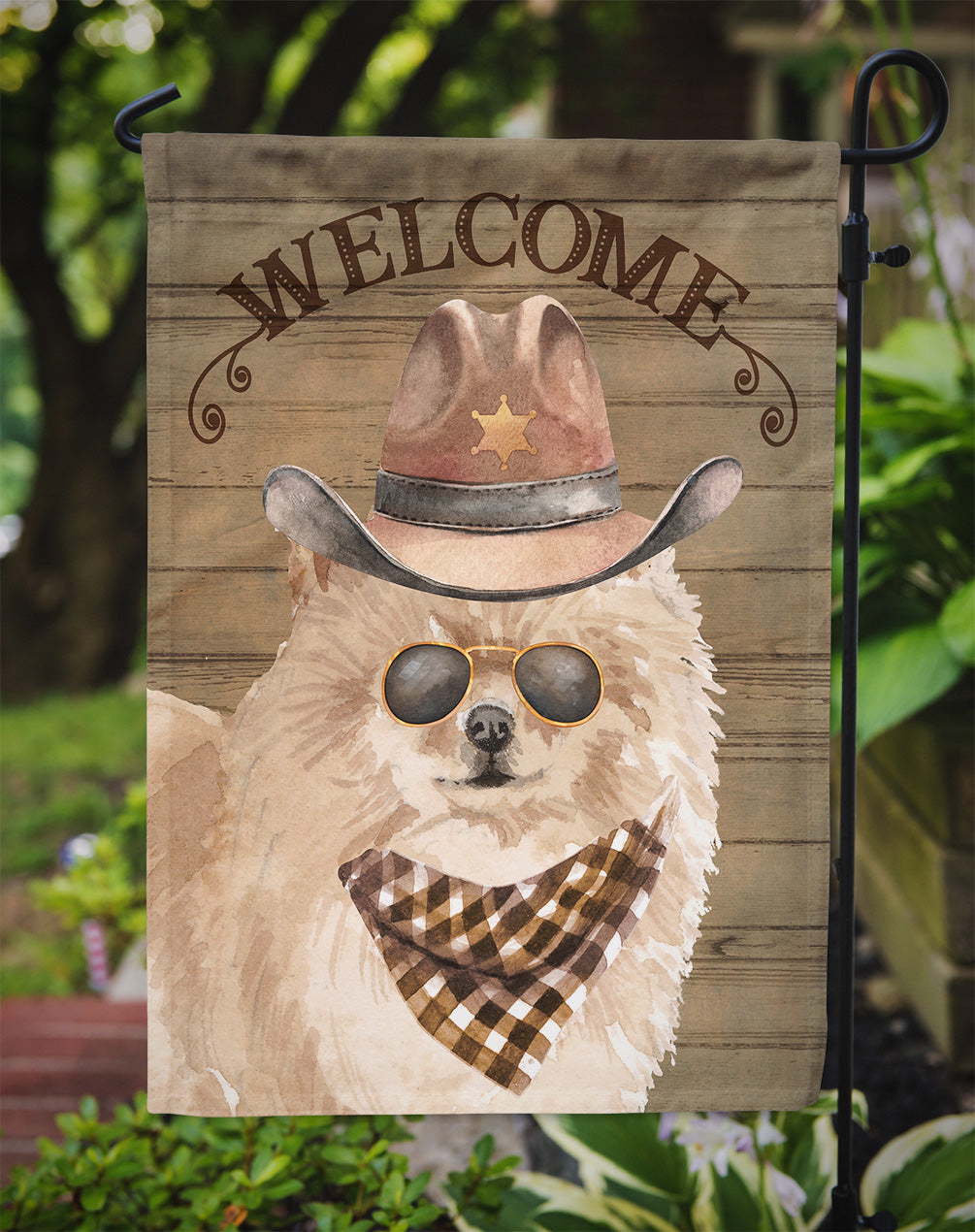 Pomeranian #2 Cowboy Dog Welcome Garden Flag – Western-Style Dog with Hat & Sunglasses CK6349GF