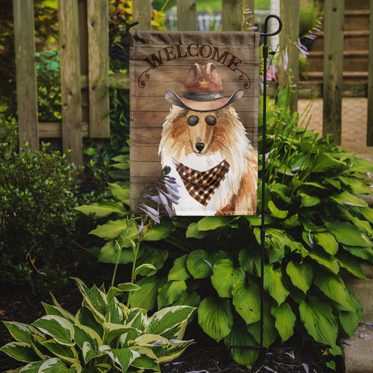 Rough Collie Cowboy Dog Welcome Garden Flag – Western-Style Dog with Hat & Sunglasses CK6354GF