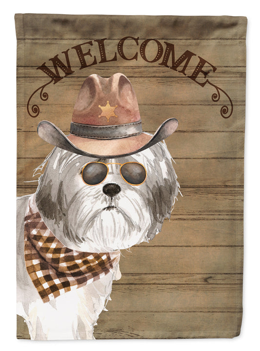 Shih Tzu Puppy Cut Cowboy Dog Welcome Garden Flag – Western-Style Dog with Hat & Sunglasses CK6363GF