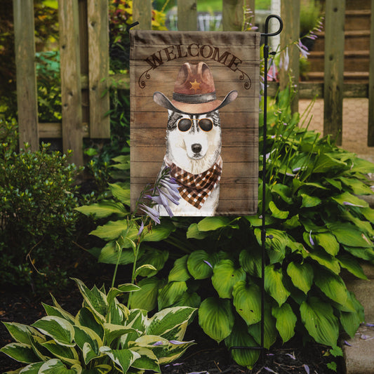 Siberian Husky Cowboy Dog Welcome Garden Flag – Western-Style Dog with Hat & Sunglasses CK6364GF