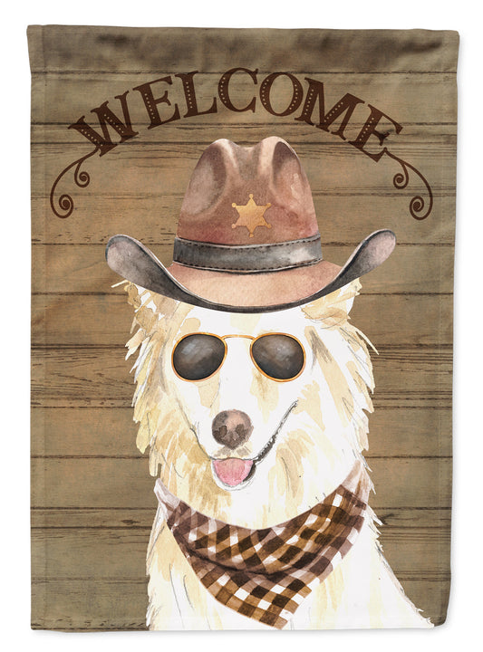 White Collie Cowboy Dog Welcome Garden Flag – Western-Style Dog with Hat & Sunglasses CK6377GF